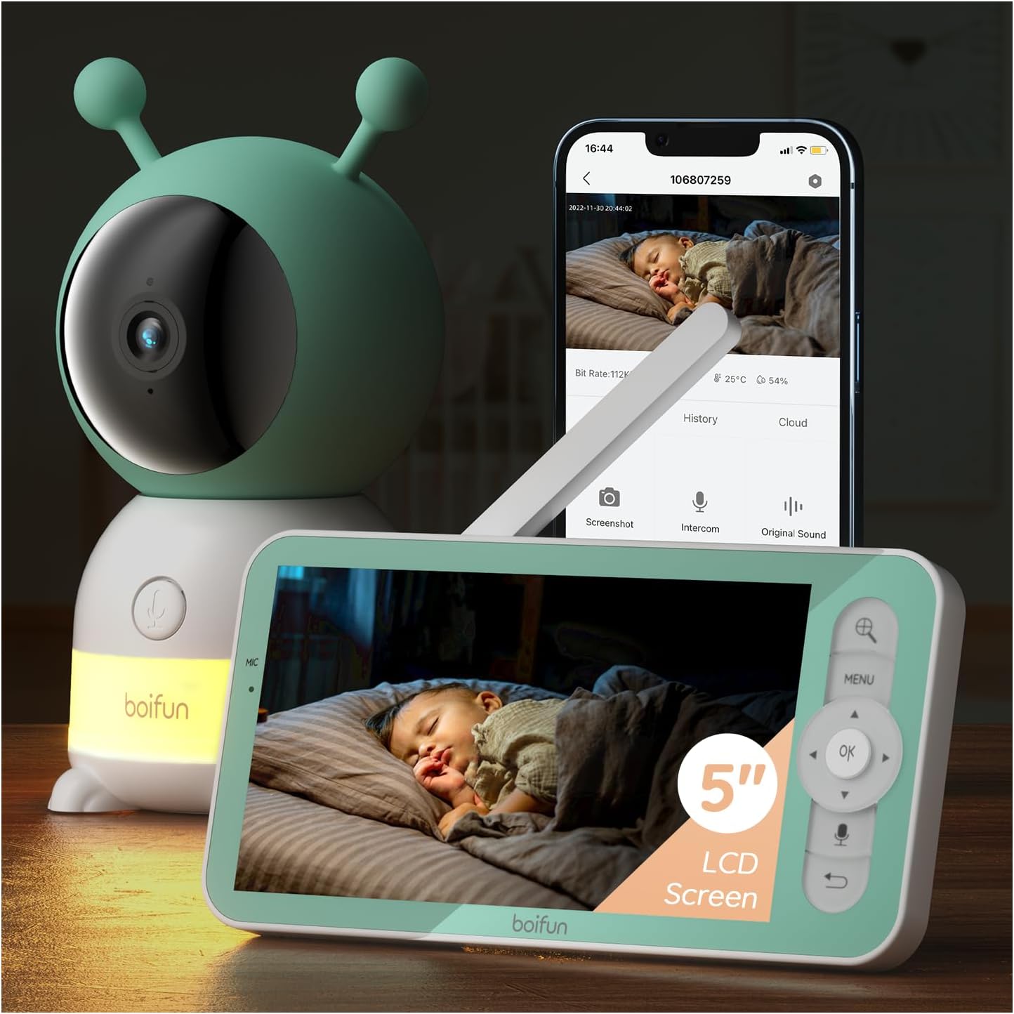 BOIFUN 2K Wifi Video Baby Monitor, App & 5'' Screen Control, Night Light, Motion...