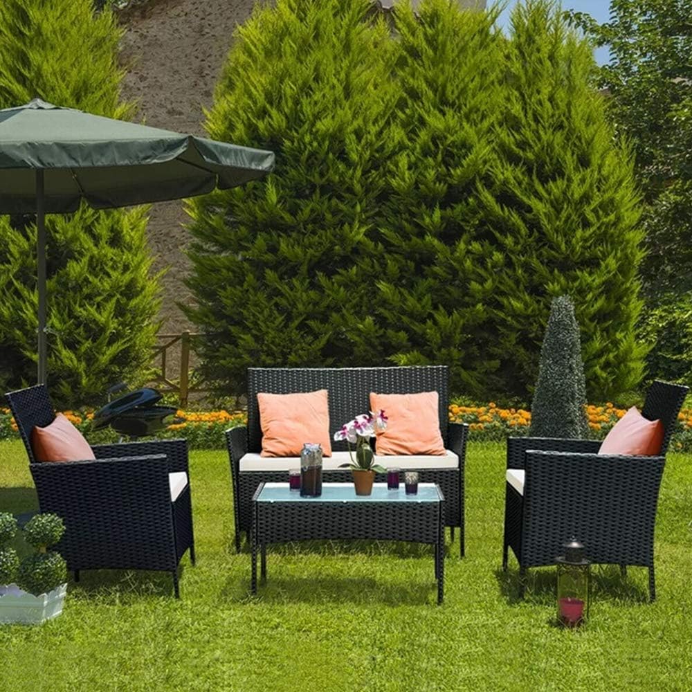 bigzzia Rattan Garden Furniture Set, 4 piece Patio Rattan furniture sofa Weaving...