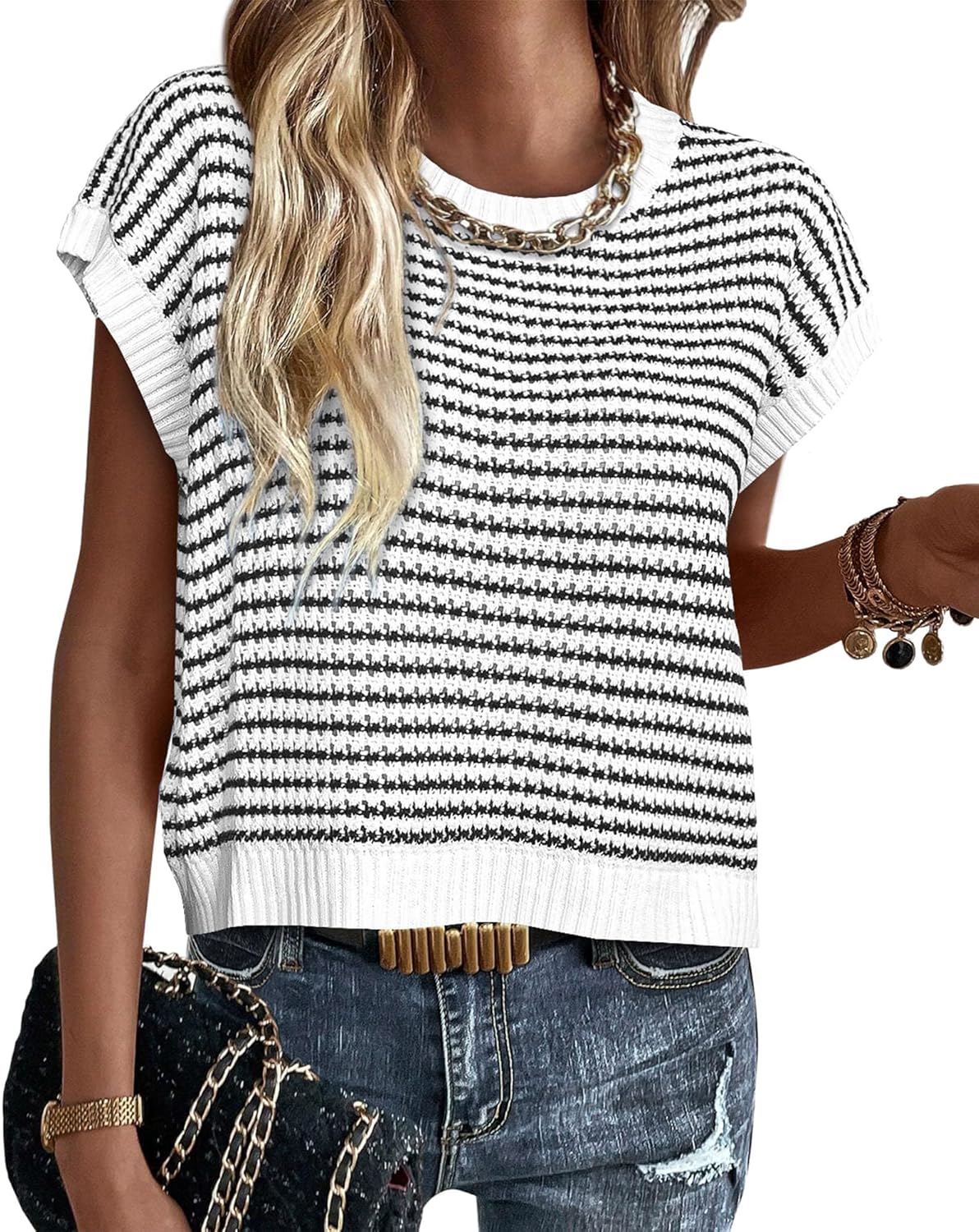 Chic PRETTYGARDEN Women's Short Sleeve Sweater, Stylish Knitwear for Spring Summ...