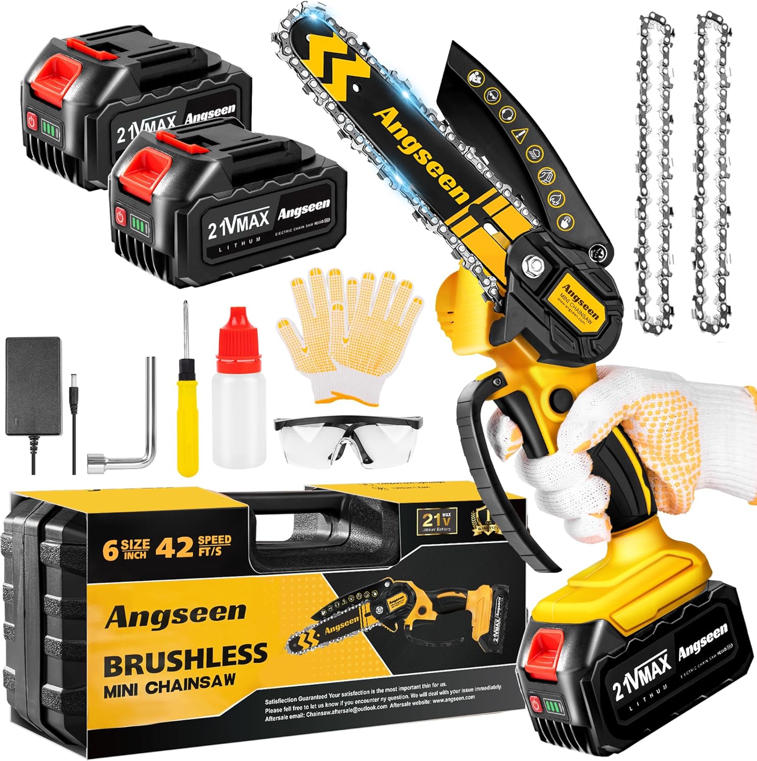 Brushless Mini Chainsaw Cordless 6 Inch, Electric Saw Battery Chainsaw Chain Saw...