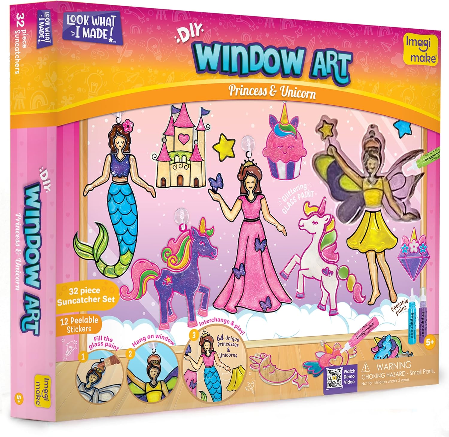 Imagimake Window Art | Princess, Unicorn & Mermaid Craft Kit | 32-Piece Glass Pa...