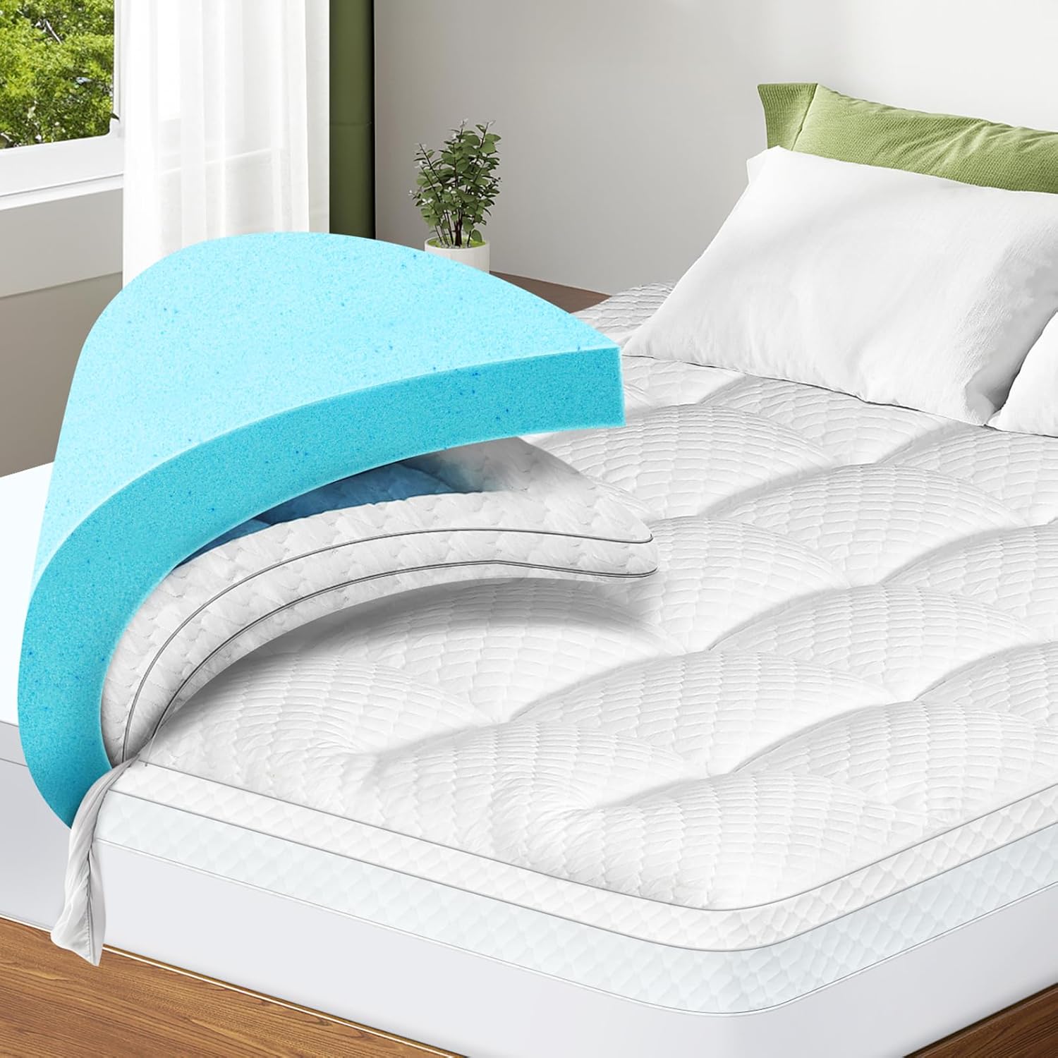 Dual Layer 3 Inch Memory Foam Mattress Topper Queen Size, 2 Inch Cooling Gel Mem...