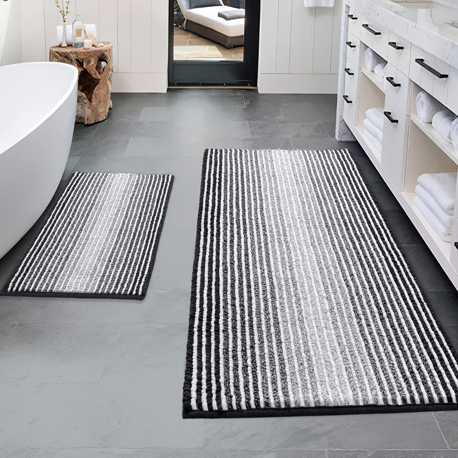 BSICPRO Bathroom Rugs and Mats Sets, 2 Piece Thick Absorbent Chenille Bath Mat R...