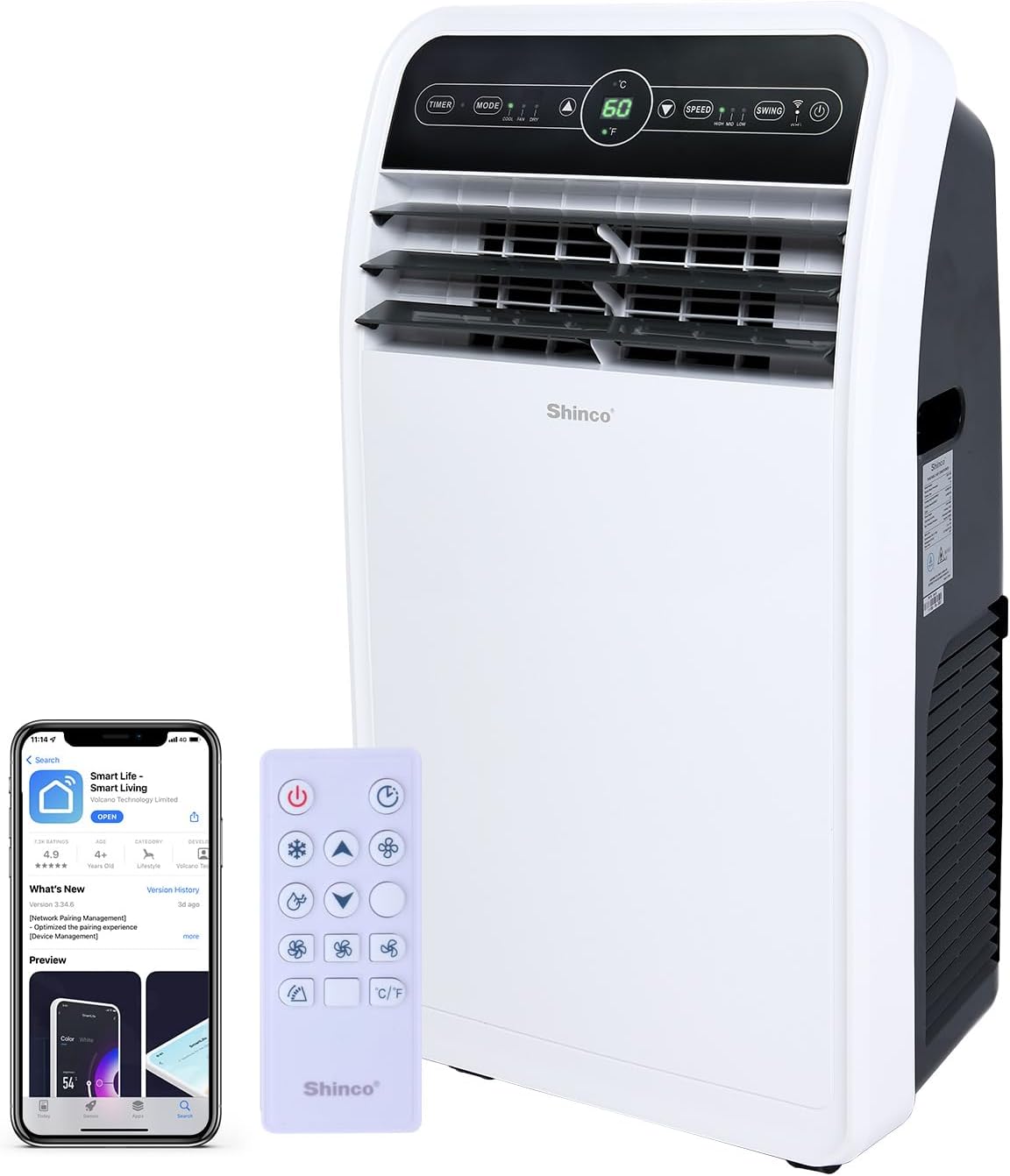 Shinco 12,000 BTU Portable Air Conditioner with WiFi, Portable AC Unit with Buil...