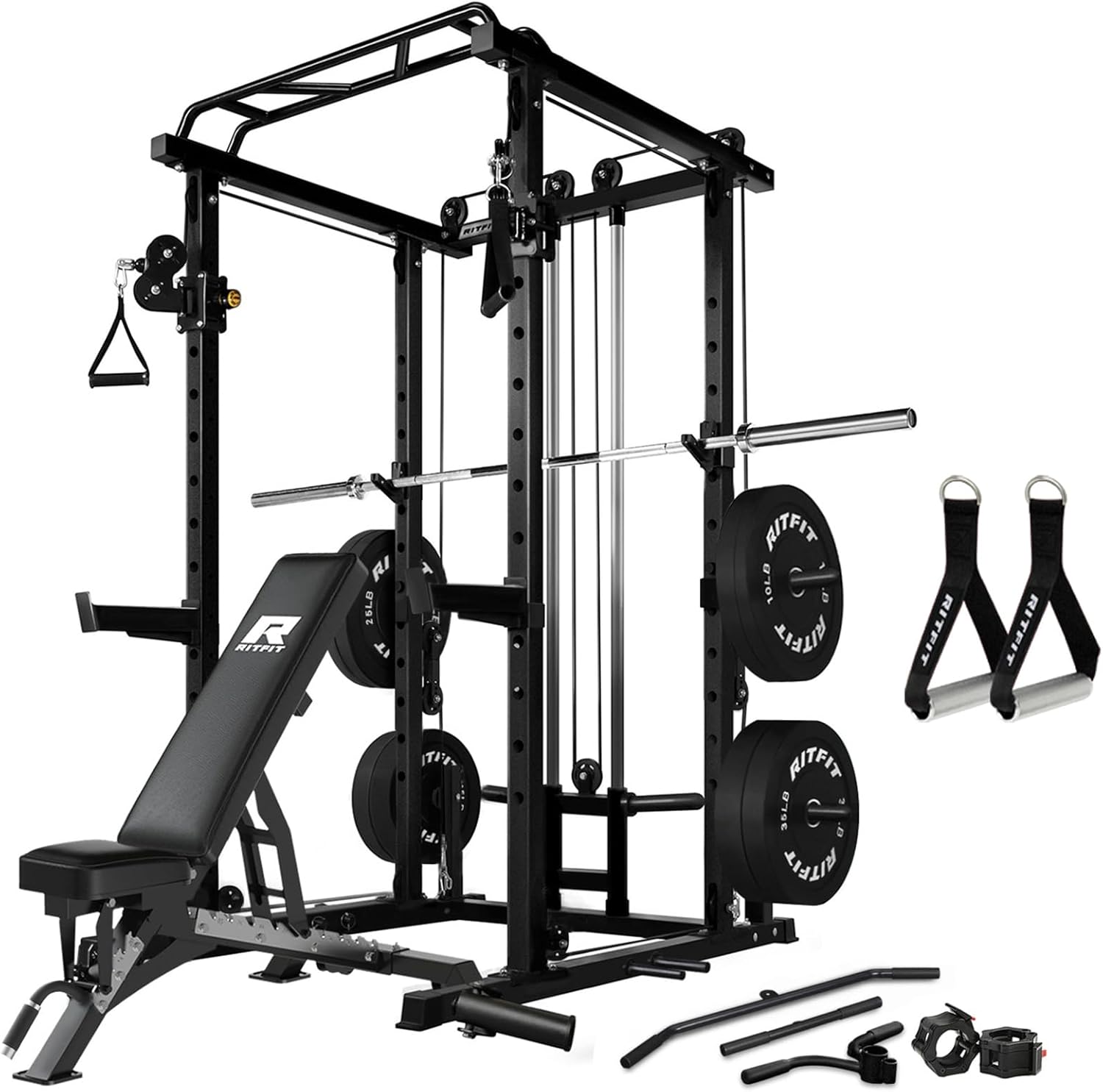 RitFit Multi-Function Squat Rack Power Cage PPC03 with Cable Crossover System, 1...
