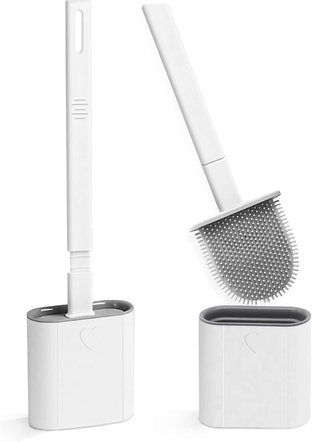 Toilet Brush, 2 Pack Bathroom Silicone Toilet Brushes and Holder Sets with No-Sl...