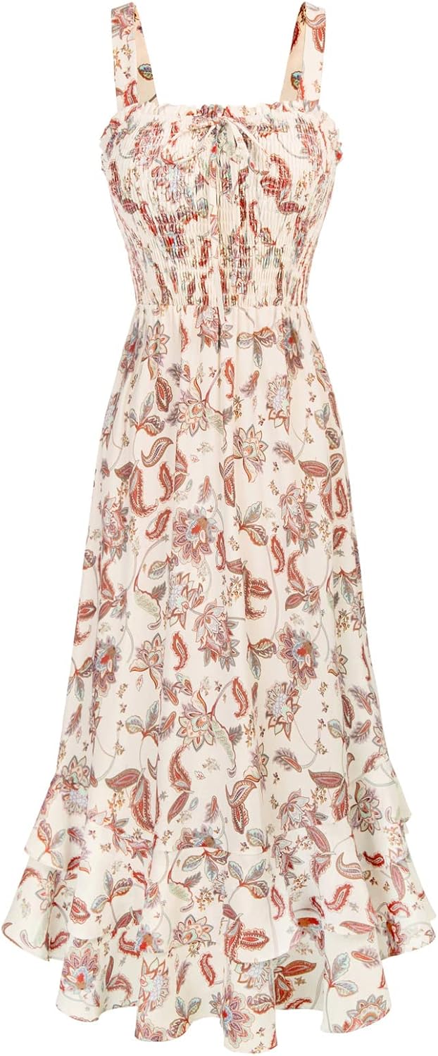 GRACE KARIN Women's 2025 Summer Floral Boho Dress Square Neck Strapped Swing A L...