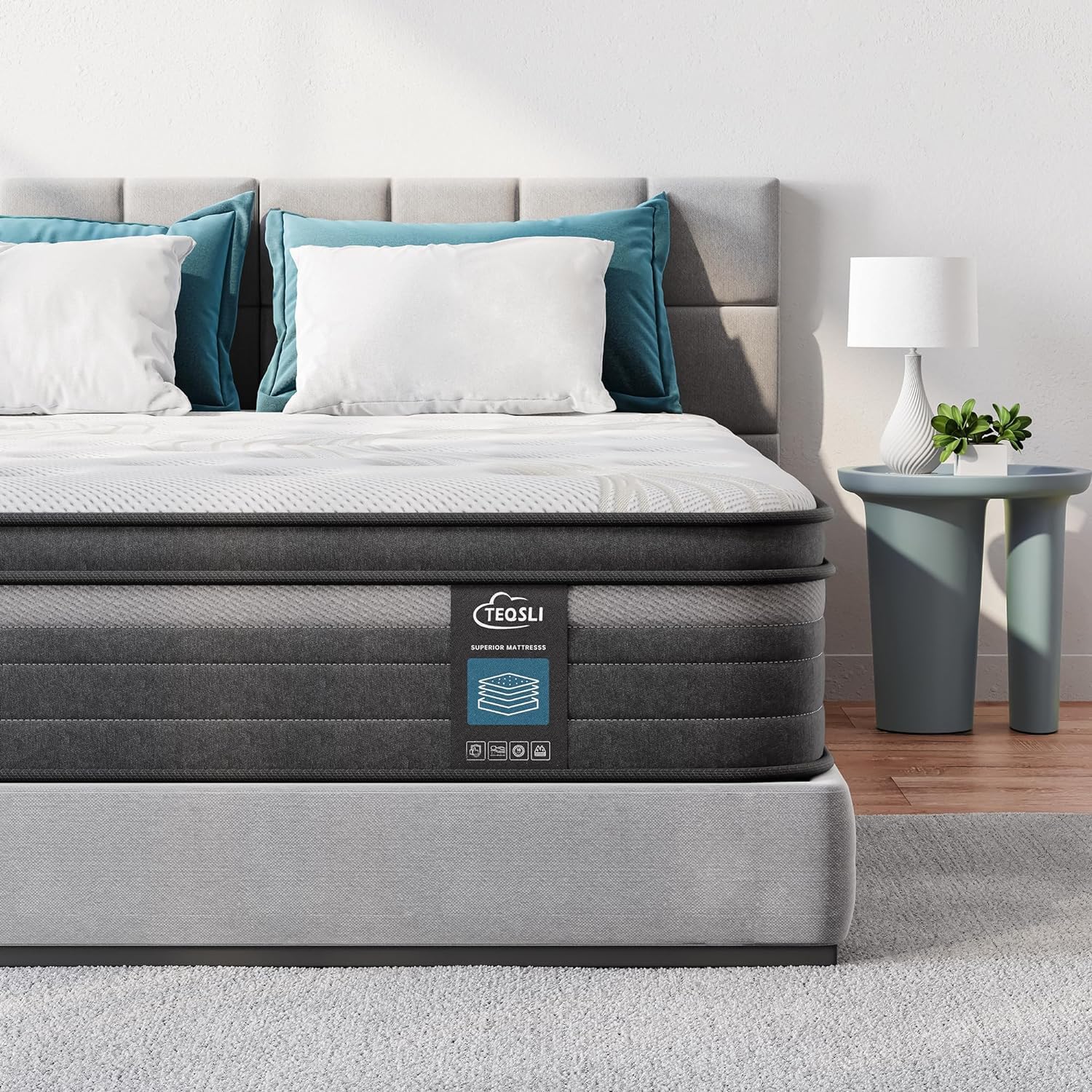 TeQsli Gel Individually Pocket Sprung King Mattress 5FT with Soft Fabric, 10 Inc...