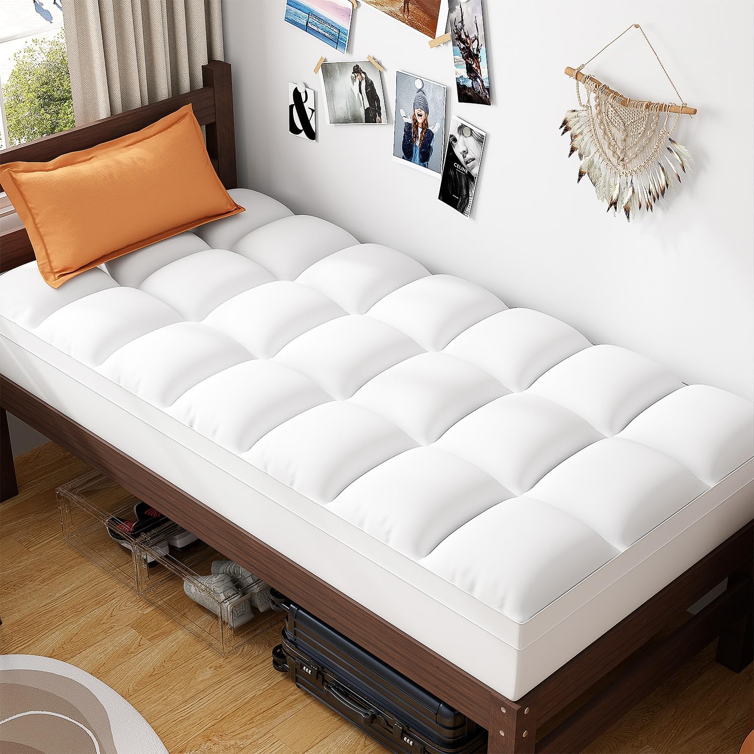ABENE Twin XL Size Mattress Topper for College Dorm, Extra Long Mattress Pad Pil...