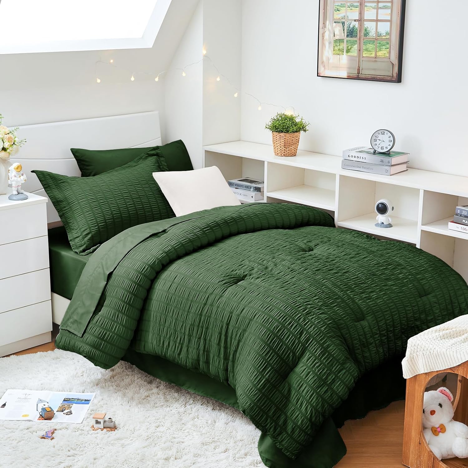 Luxury HYMOKEGE Dark Green Twin XL Comforter Set, Special Seersucker All-Season...