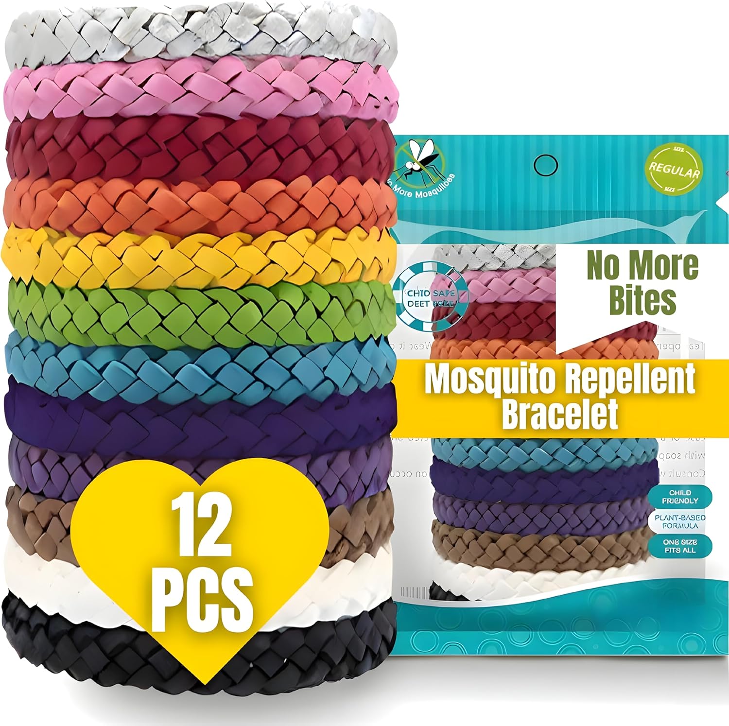 Mosquito Repellent Bracelet 12 Pcs, Adjustable Leather Band, Deet Free, Travel E...