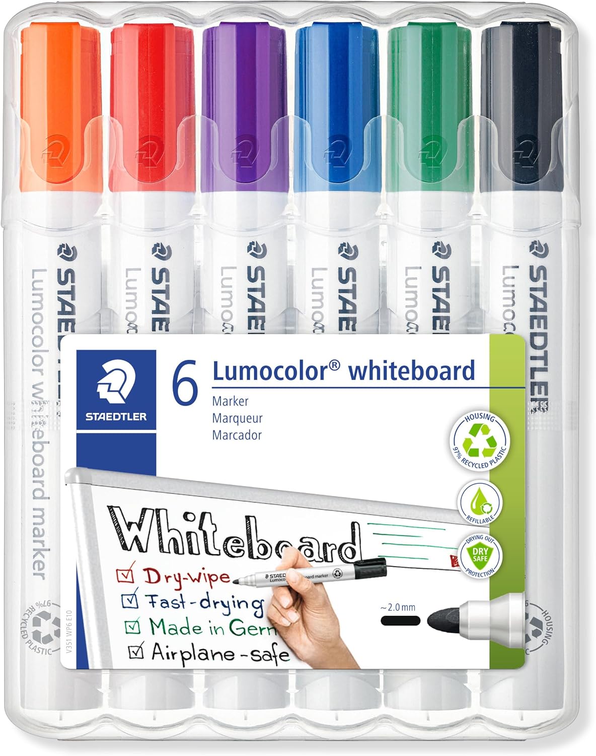 STAEDTLER 351 WP6 Lumocolor Whiteboard Marker Bullet Tip - Assorted Colours (Pac...