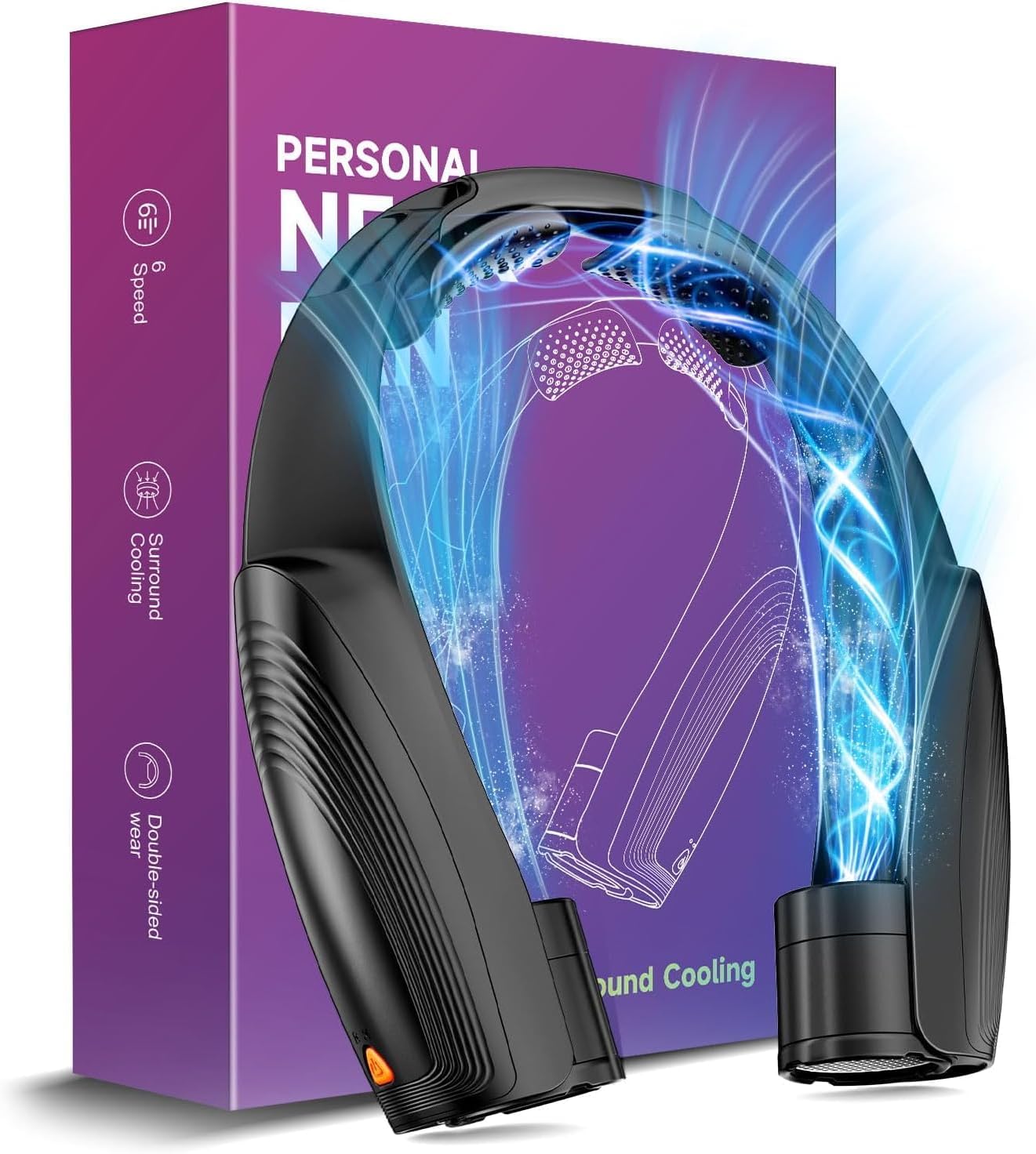 8000mAh Portable Neck Fan, Neck Air Conditioner with 6 Powerful Speeds, Hands-Fr...