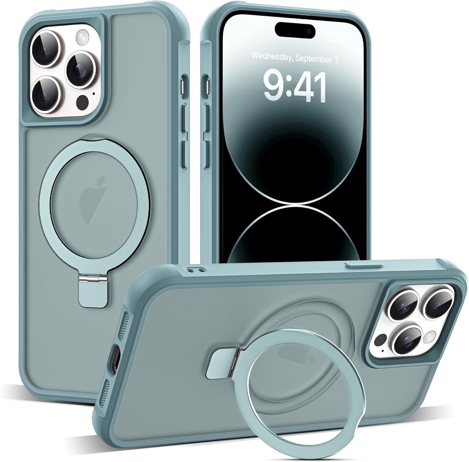 Compatible with iPhone 14 Pro Case with Invisible Magnetic O-Ring Stand Military...