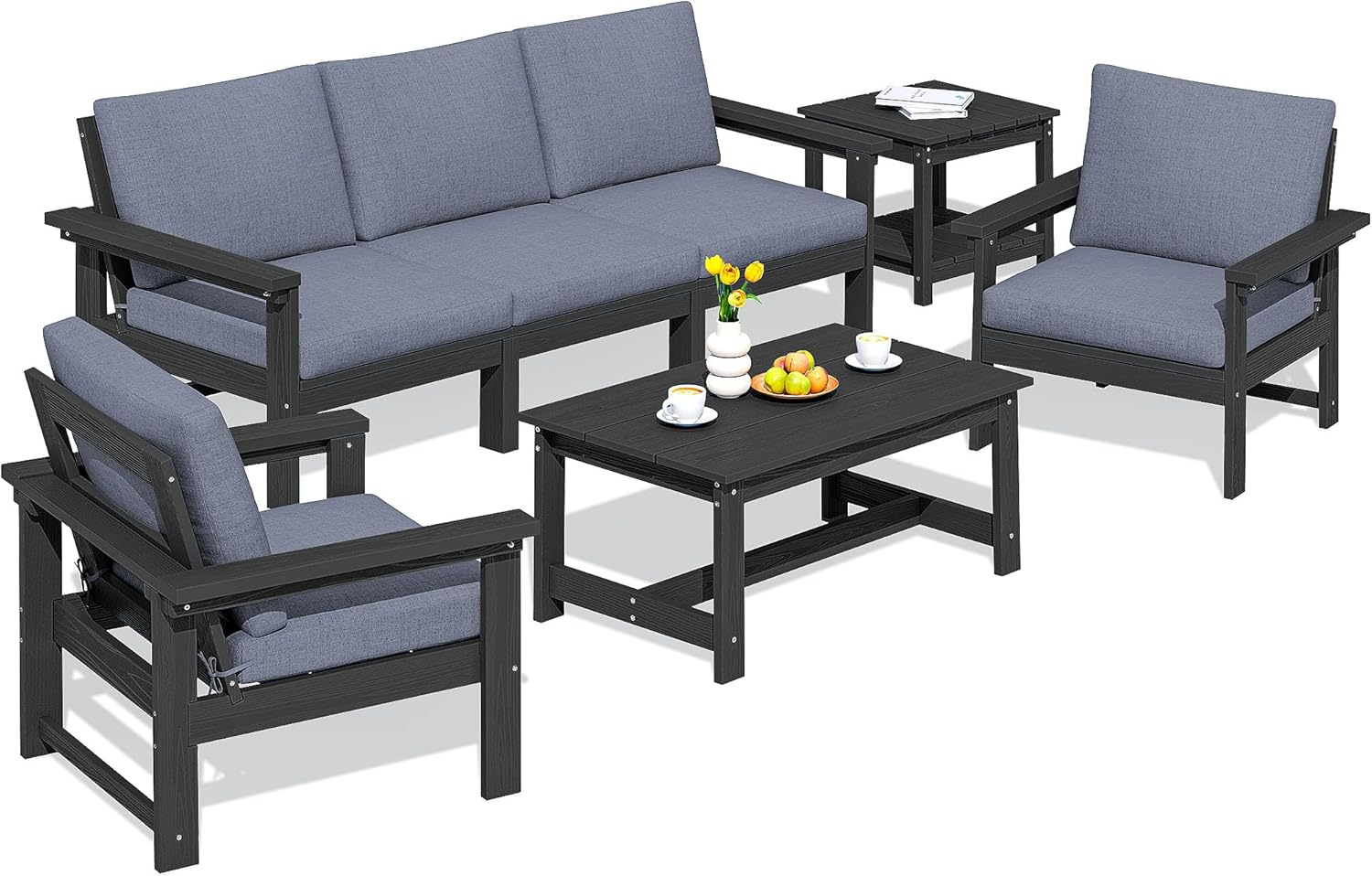 SERWALL HDPE Patio Furniture Set, 7-Piece Outdoor Sectional Sofa Set, All Weathe...