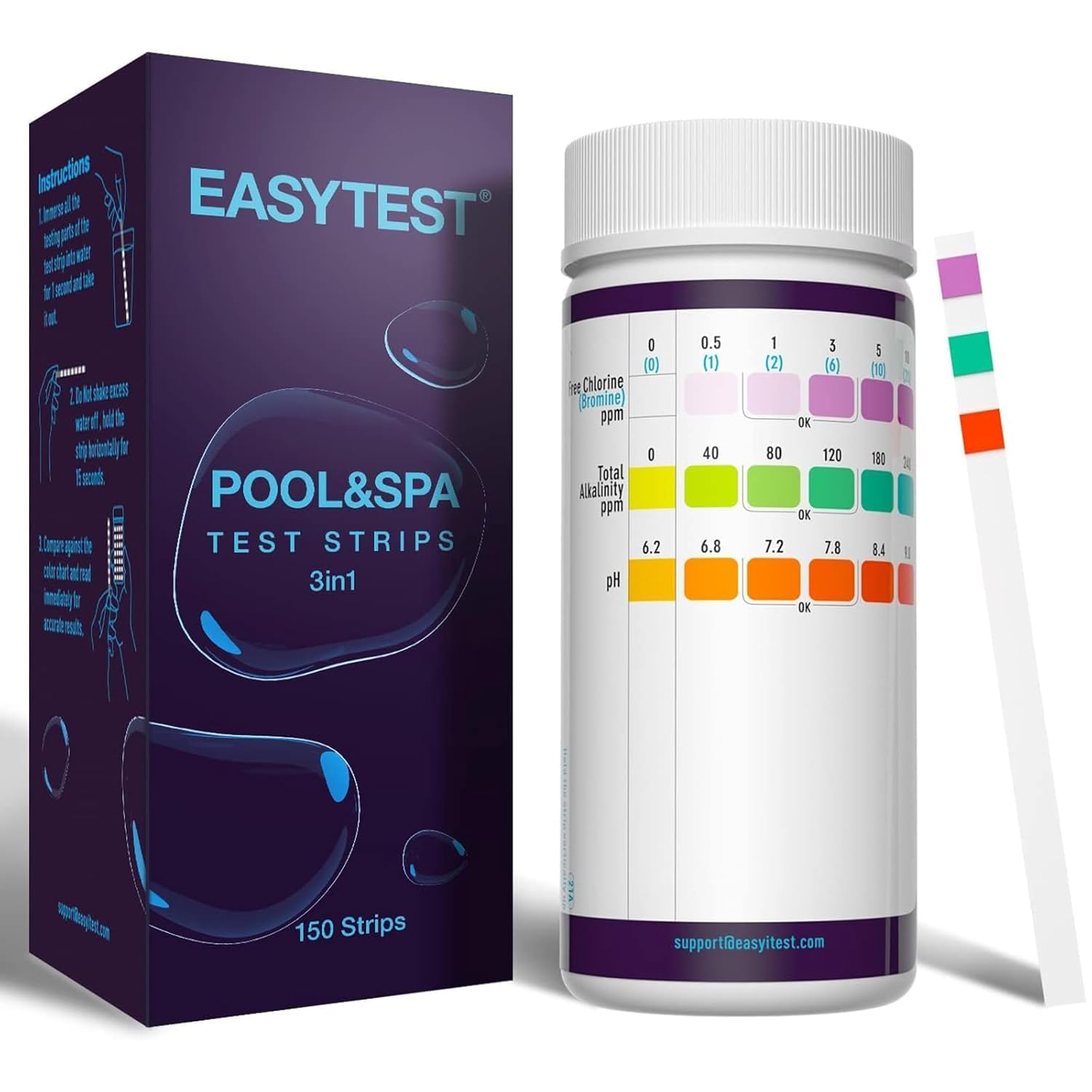EASYTEST Hot Tub Test Strips, 150 Strips Pool and Spa Test for pH,Total Alkalini...