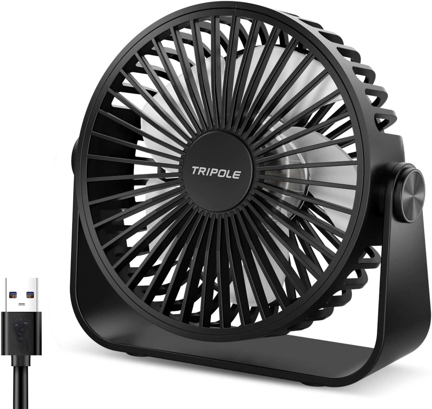 TriPole USB Desk Fan, 3 Speeds Adjustable Strong Wind Table Fan, 360° Head Rotat...