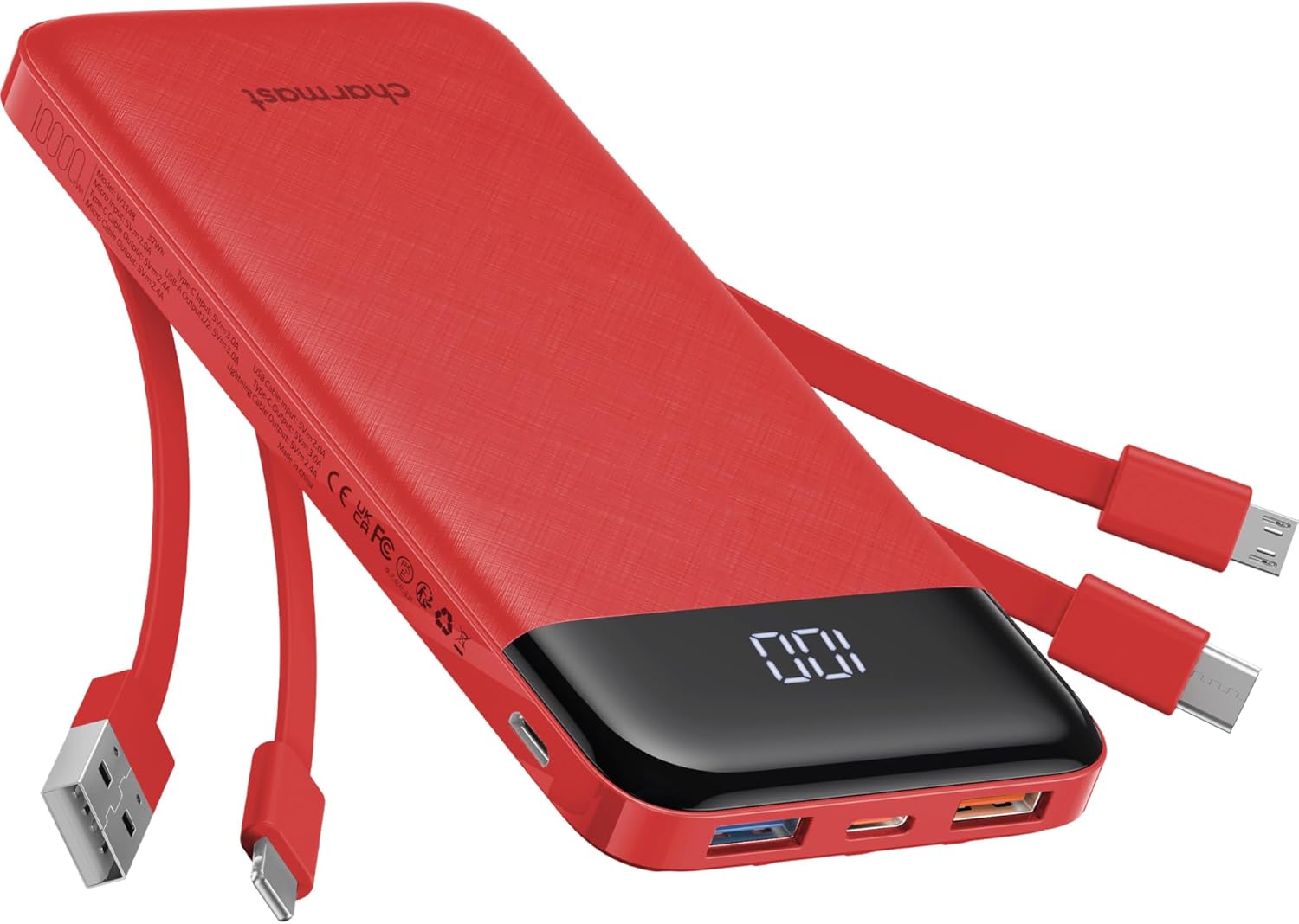 Charmast Portable Charger, Unique Power Bank with Built-in Cables, Innovative Sl...