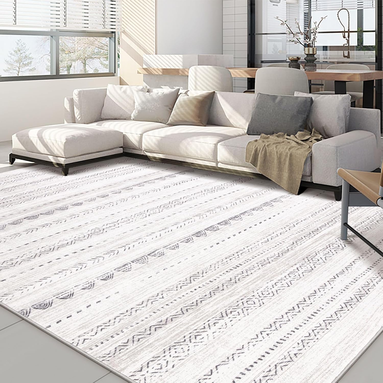 6x9 Area Rugs, Special Washable Boho Rugs for Living Room, Innovative Large Neut...