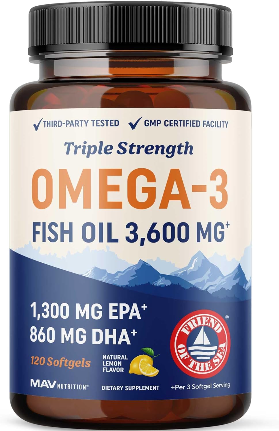 Triple Strength Omega 3 Fish Oil | 3600 mg EPA & DHA | Over 2100mg of Omega 3 Fa...