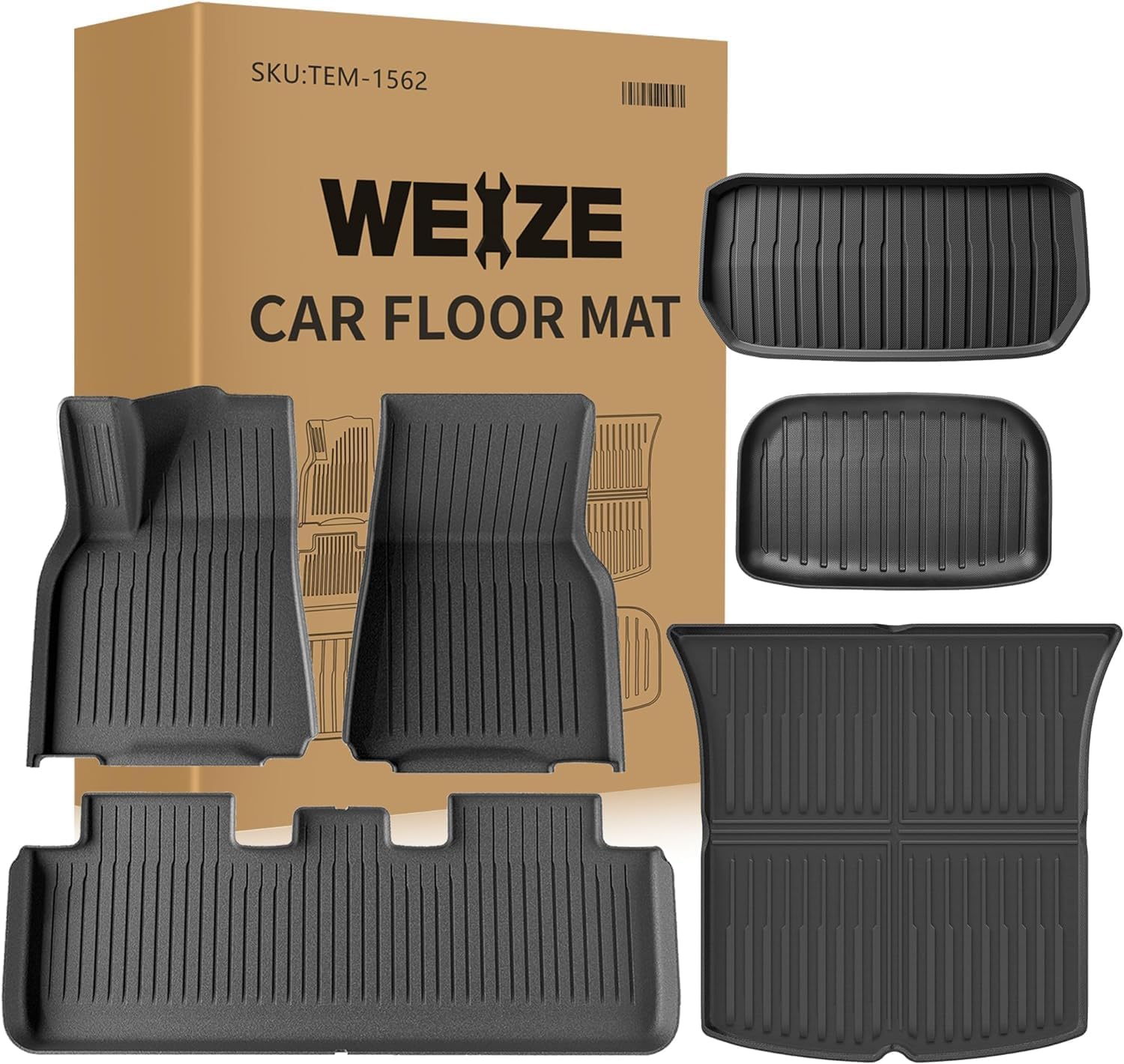 Weize Floor Mats & Cargo Liners Fits Tesla Model Y 5-Seat 2021 2022 2023 2024 Al...