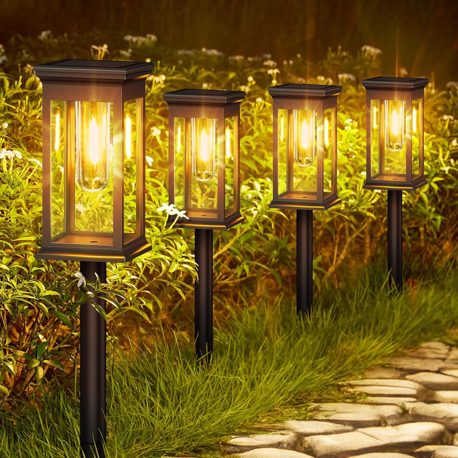 KOOPER Solar Lights Outdoor Garden, 4 Pack Upgraded Garden Lights Solar Powered...
