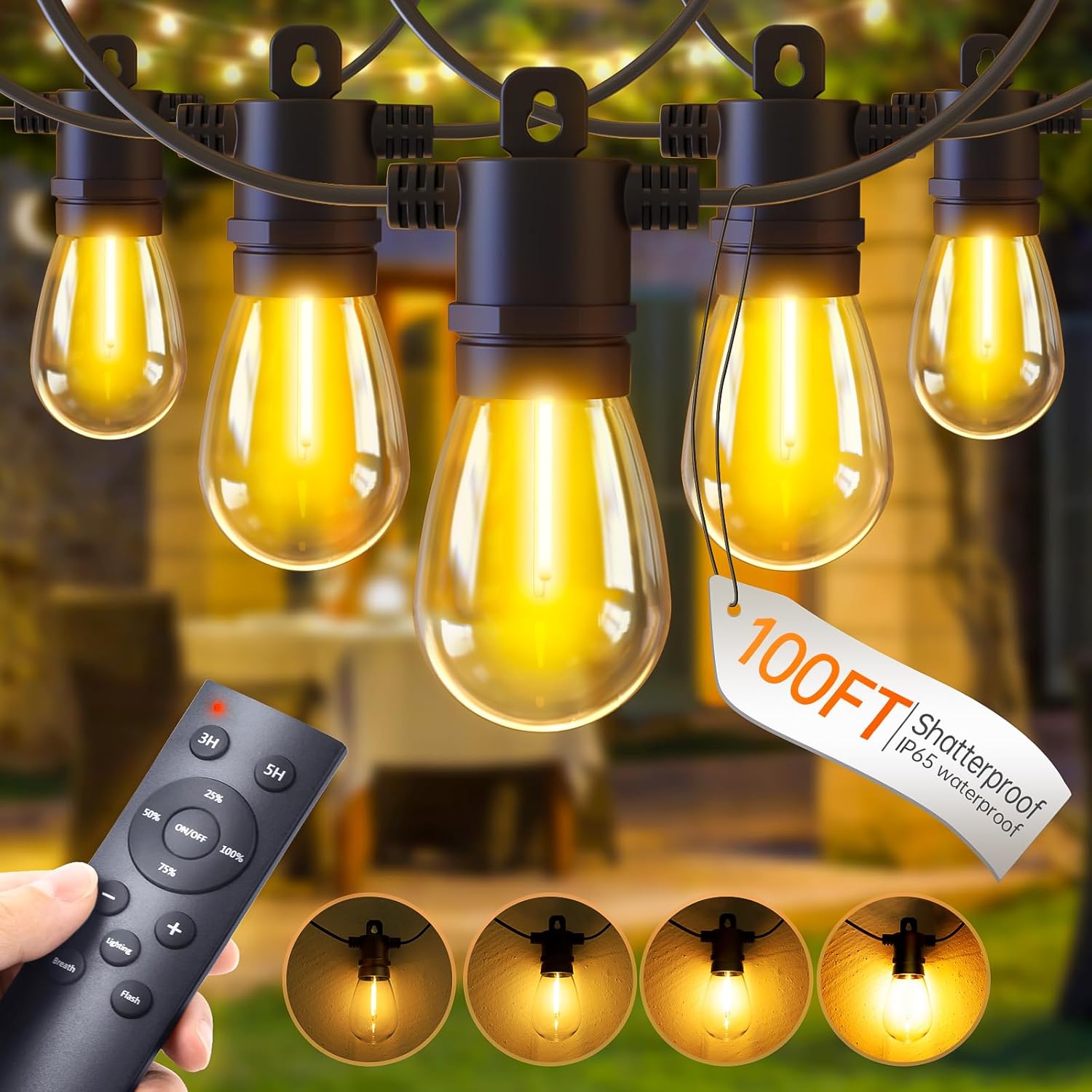 PBGMRT Outdoor Festoon Lights Mains Powered - 100ft/30m Outside String Lights 30...