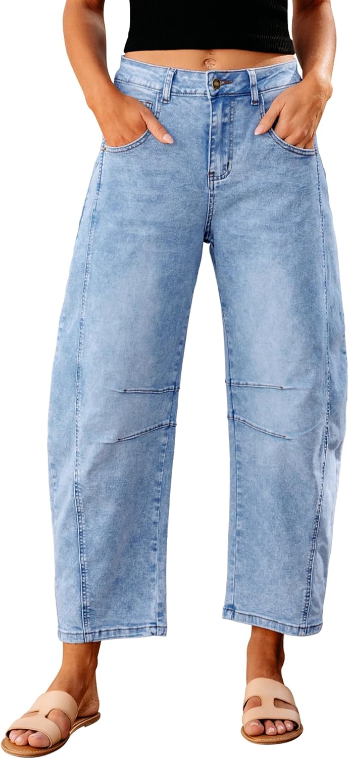 Trendy GRAPENT Barrel Jeans, Unique High Waisted D...