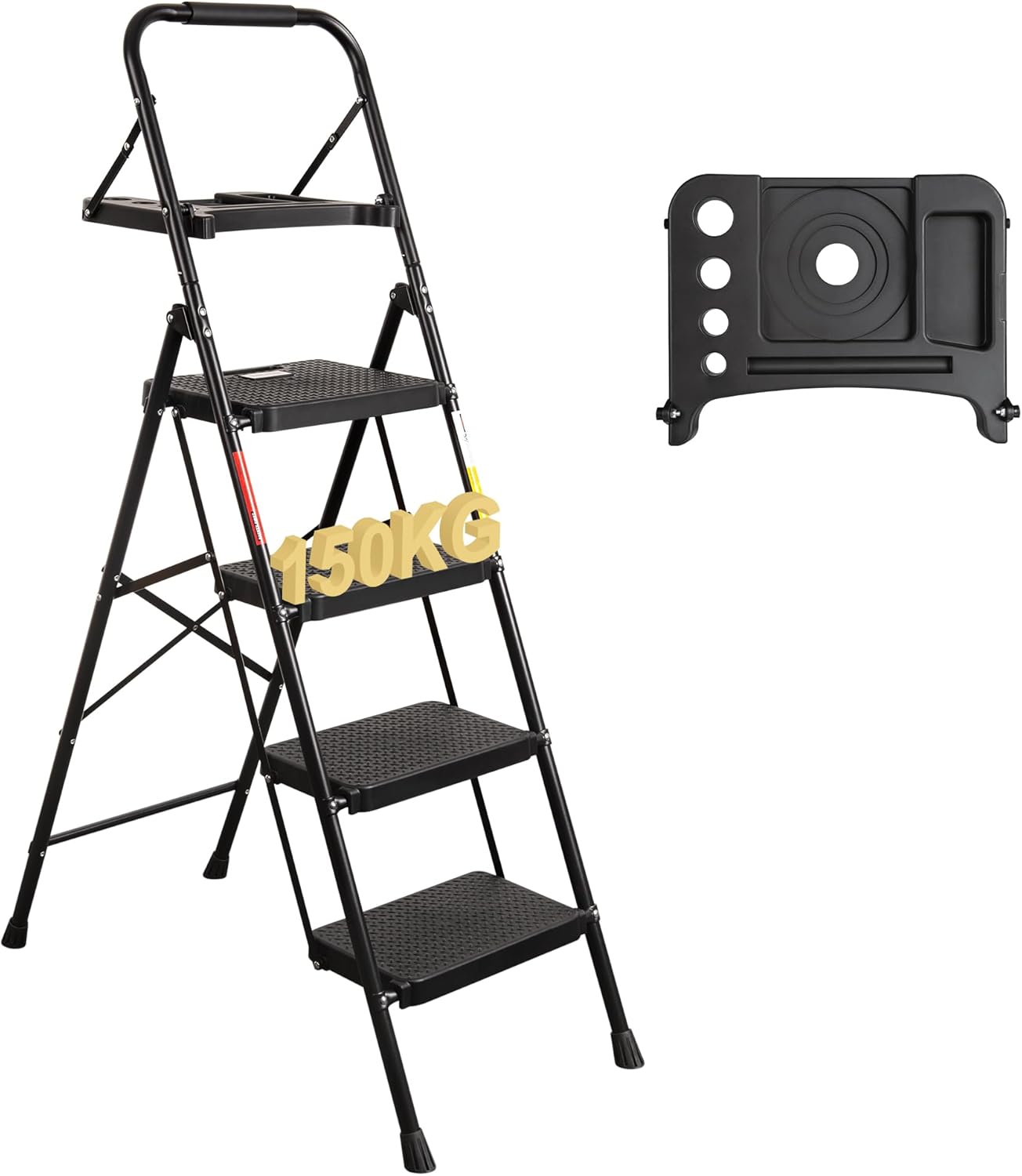 BONTEC 4 Step Ladder with Wide Anti-Slip Pedals, Folding Step Stool Capacity 150...