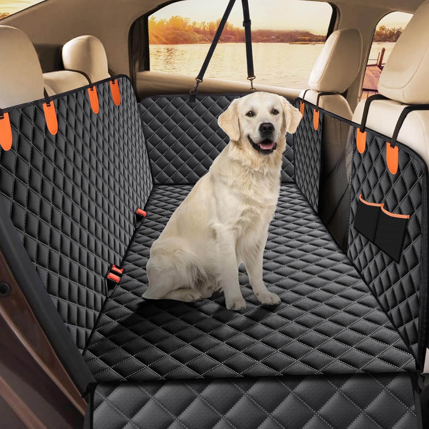 JOEJOY Dog Car Seat Cover Dog Hammock for Car Back Seat With Mesh Window and Sid...