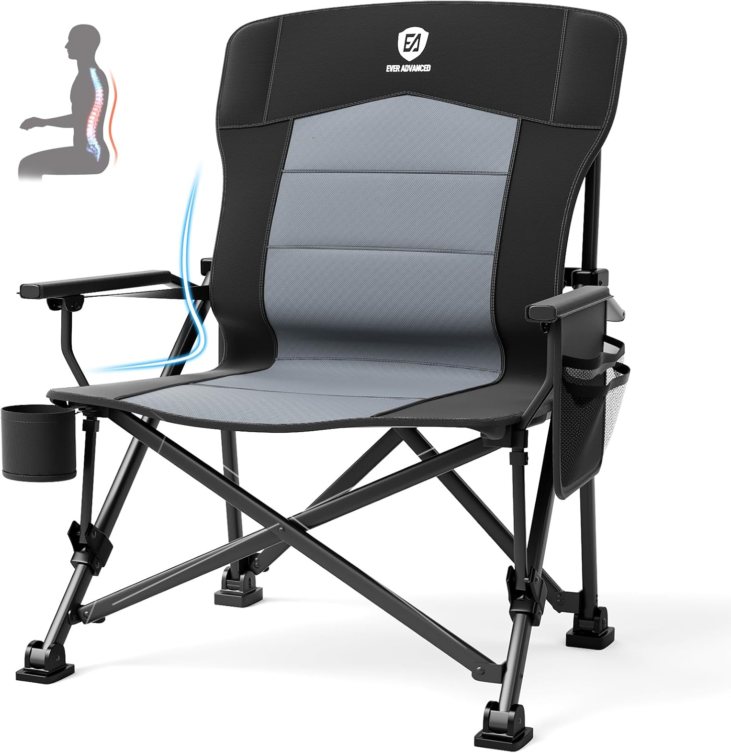 EVER ADVANCED Oversized Folding Camping Chair for Adults with Adjustable Lumbar...