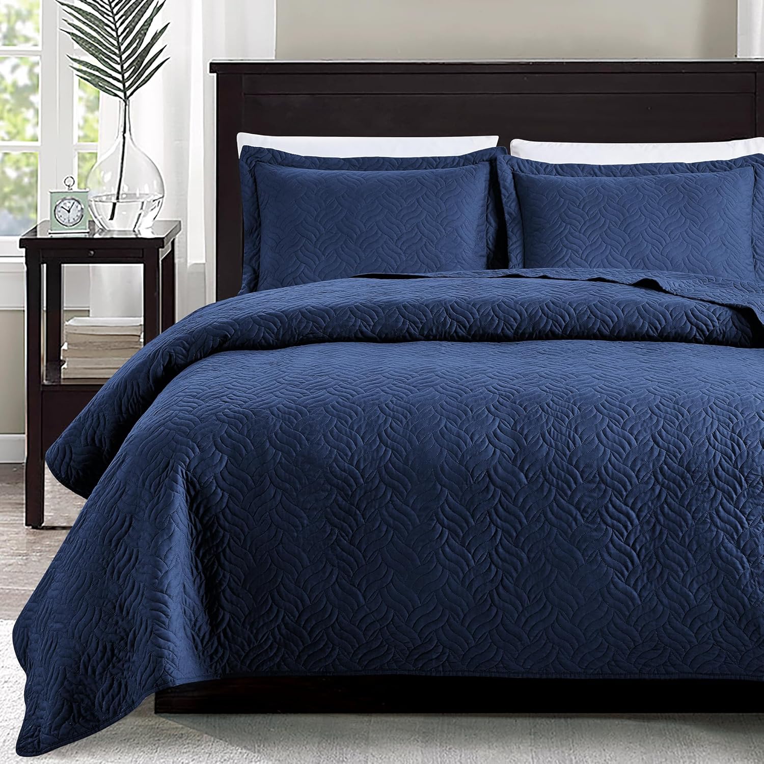 Luxurious Love's cabin Quilts, Unique Queen Bed Navy Blue Bedspreads, Lightweigh...