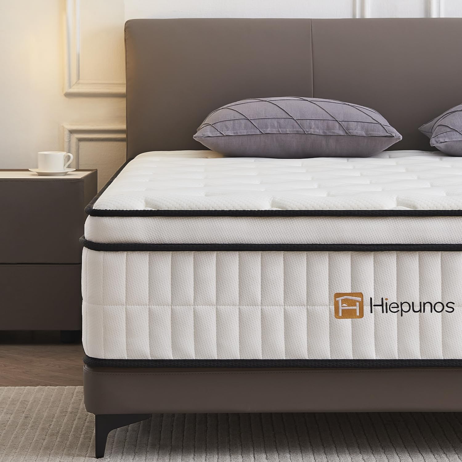 Hiepunos 4FT6 Double Mattress, 10.2 INCH Double Bed Mattress, 7-Zone Pocket Spru...