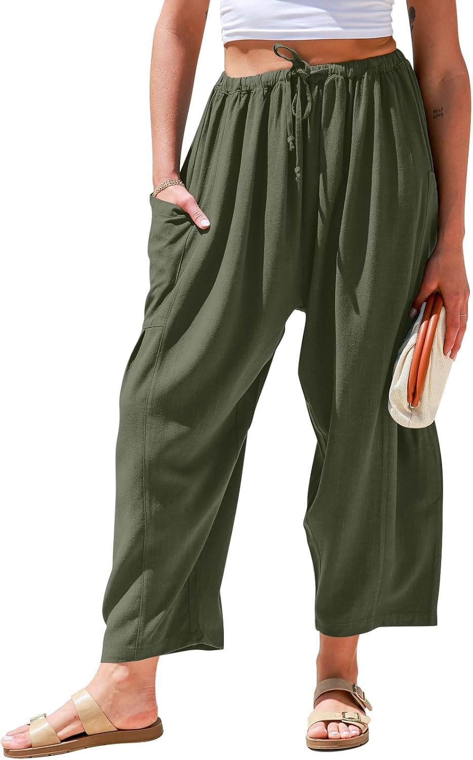 TARSE Women's Linen Pants, Unique Wide Leg Casual Pants with Drawstring, Special...