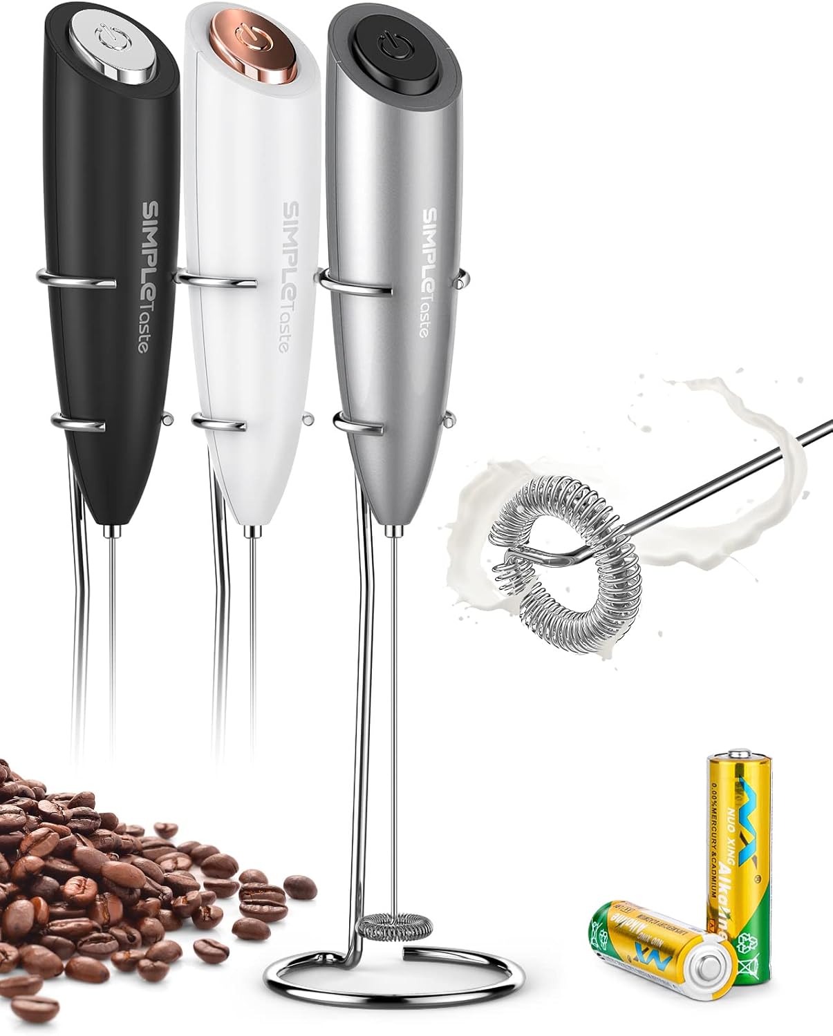 SIMPLETaste Milk Frother Handheld Battery Operated Electric Foam Maker, Drink Mi...
