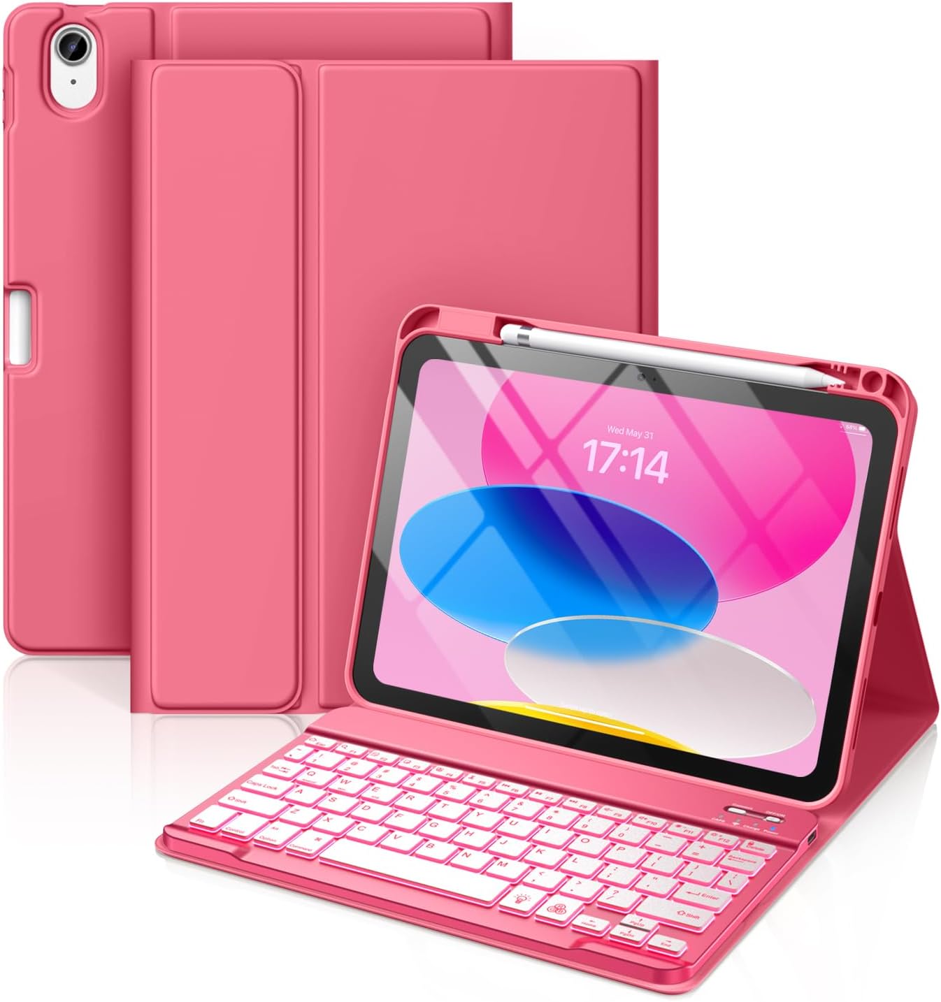 Hamile for iPad 11th 10th Generation Case with Keyboard - 7 Colors Backlit Wirel...