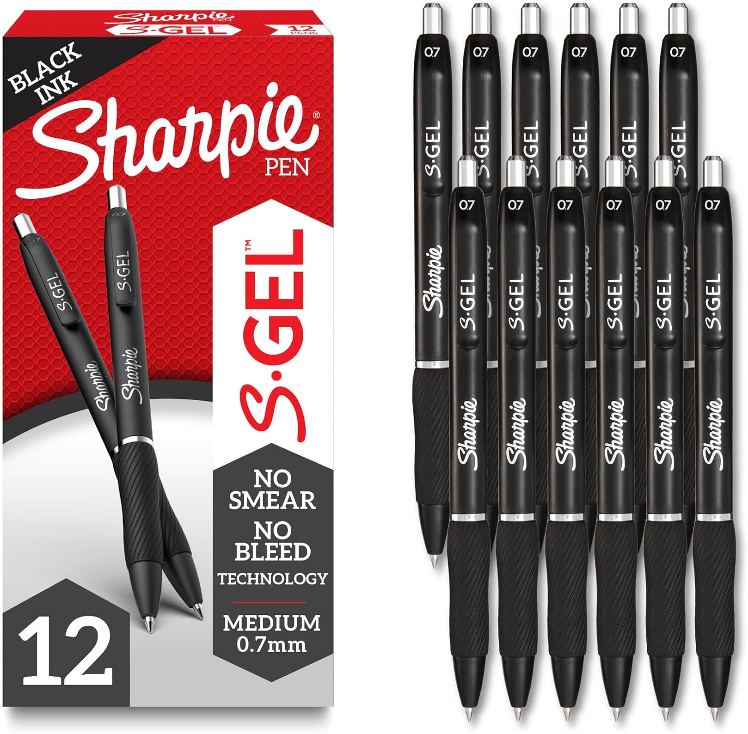 Sharpie S-Gel Gel Pens, Black Barrel, Medium Point (0.7mm), Black Gel Ink Pens,...