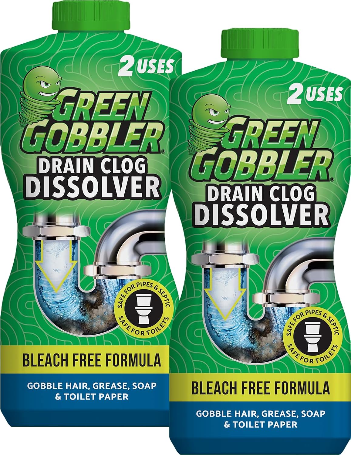 Green Gobbler Liquid Hair Drain Clog Remover & Cleaner, For Toilets, Sinks, Tubs...