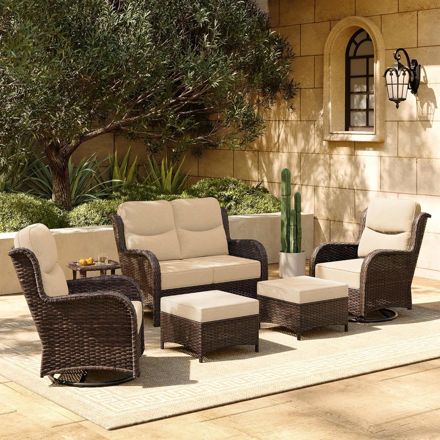 HILLGA Luxury Patio Furniture Set with 6-inch Thick Cushion, Outdoor Loveseat an...