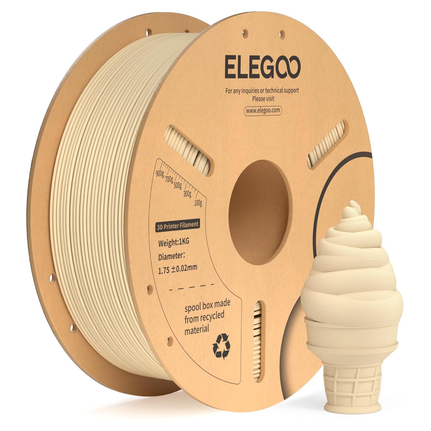 ELEGOO PLA+ Filament 1.75mm Beige 1KG, PLA Plus Tougher and Stronger 3D Printer...