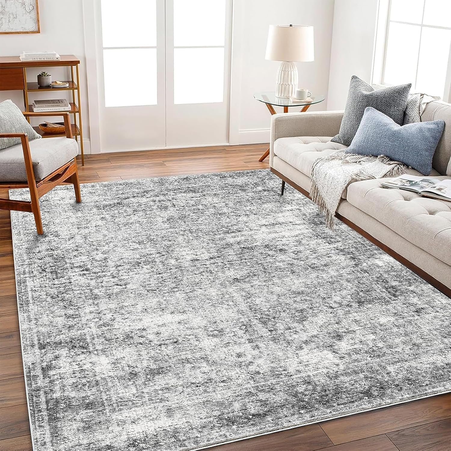 5x7 Washable Area Rug Gray Vintage Traditional Floor Cover Foldable Thin Kitchen...