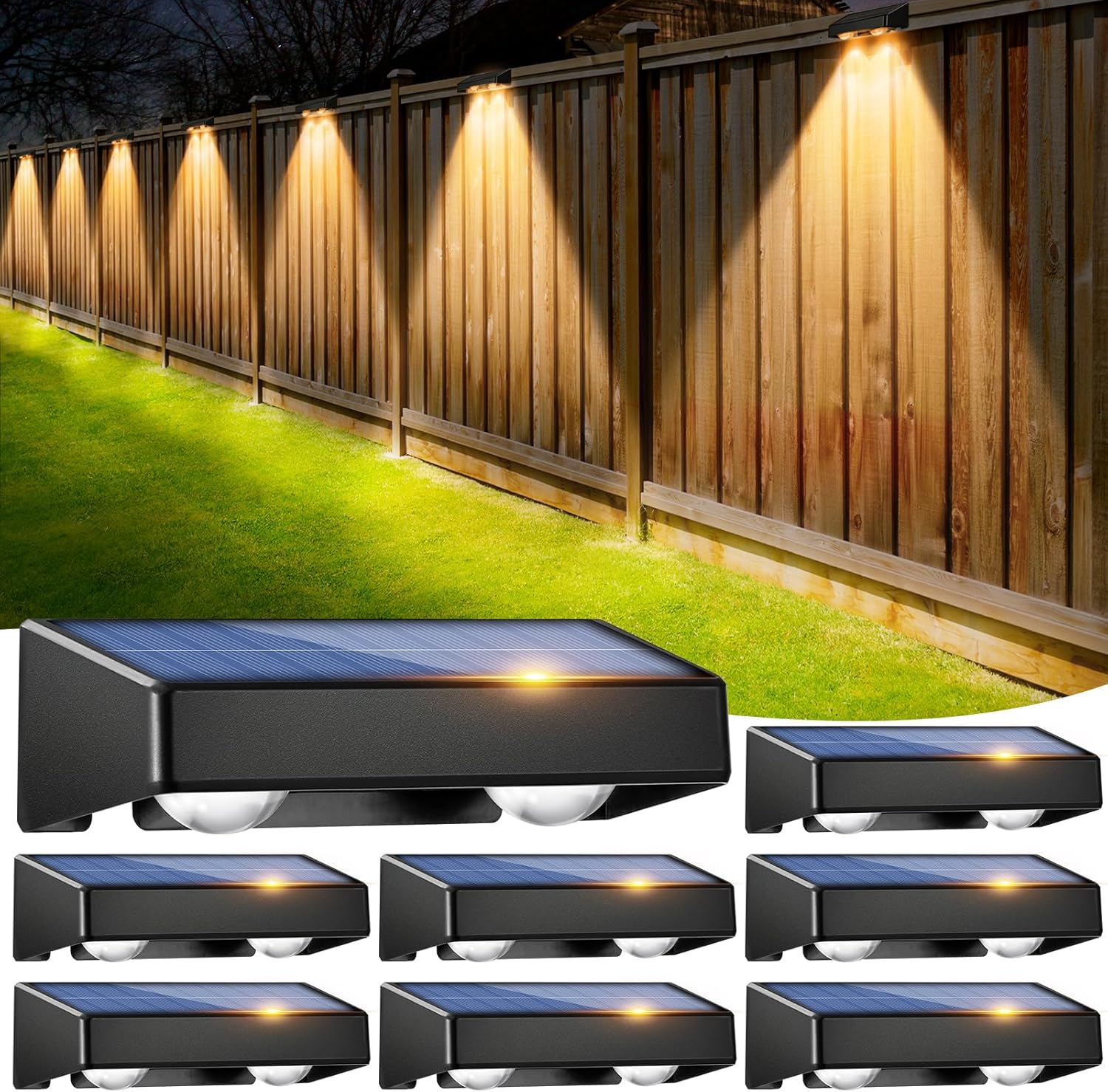 sununiny Solar Fence Lights Outdoor Garden,8 Pack Wall Lights Outdoor IP65 Water...