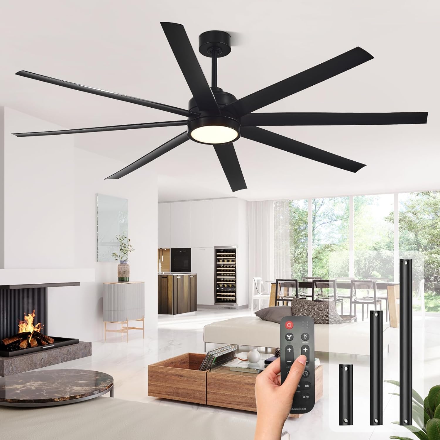 Modern Ceiling Fans with Lights, 72 Inch Ceiling Fan with Light and Remote, Bedr...