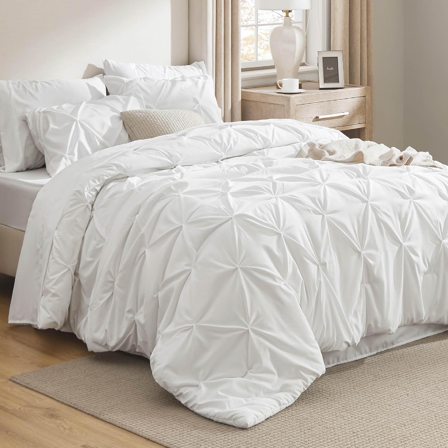 Bedsure King Size Comforter Set White - Bed in a Bag King Size 7 Pieces, GentleS...