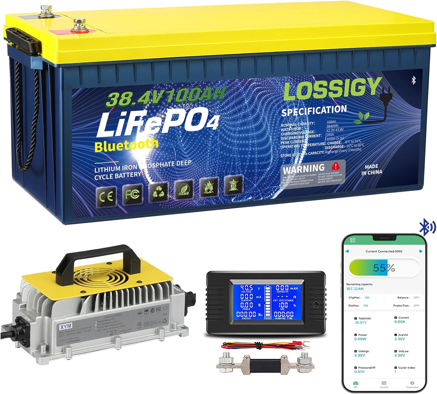 LOSSIGY 36V Lithium Golf Cart Battery with 25A Lifepo4 Charger, Prefect for Trol...