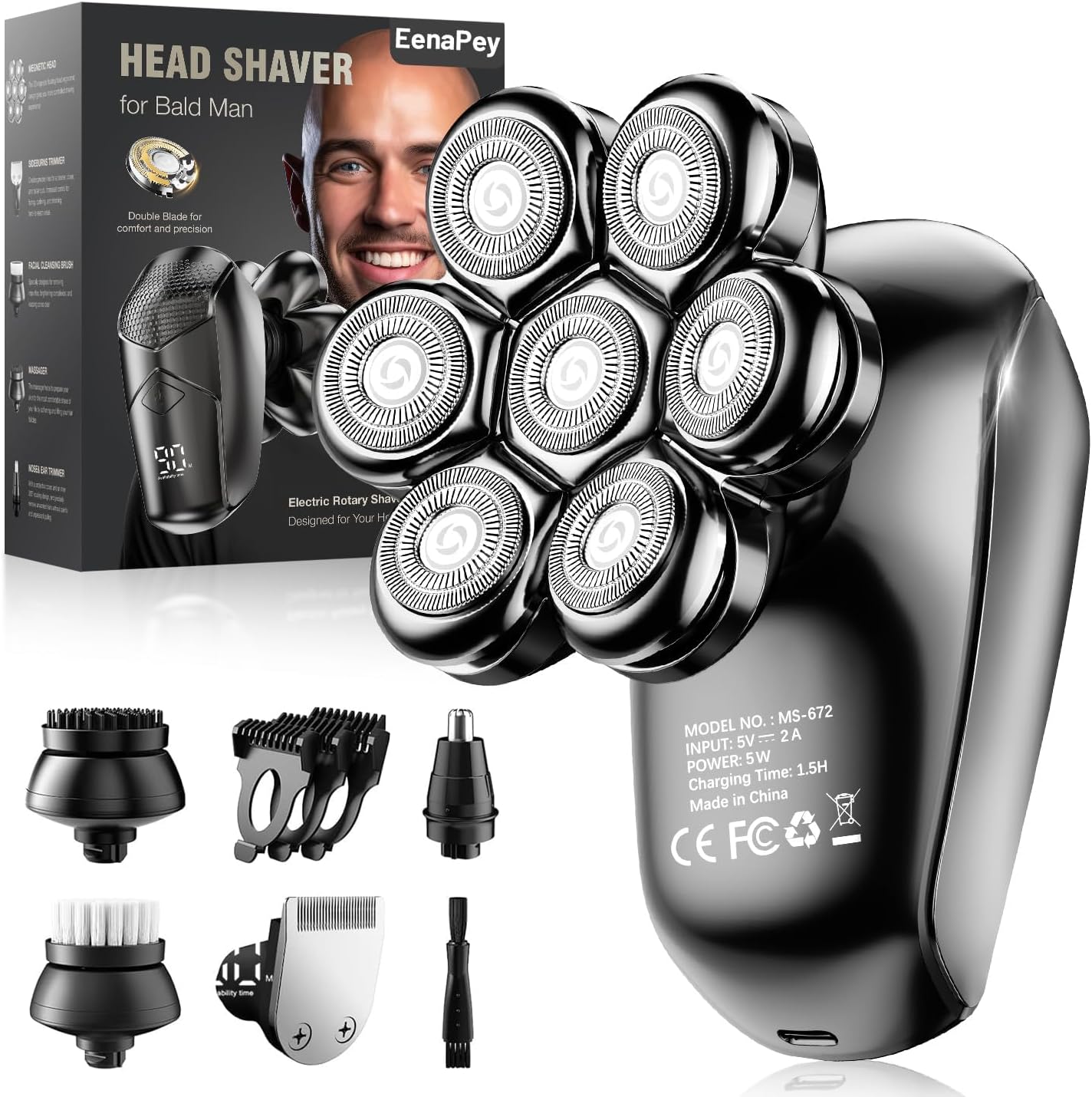 EenaPey Electric Head Shavers for Men：5 in 1 Electric Razor for Bald Men with 7...