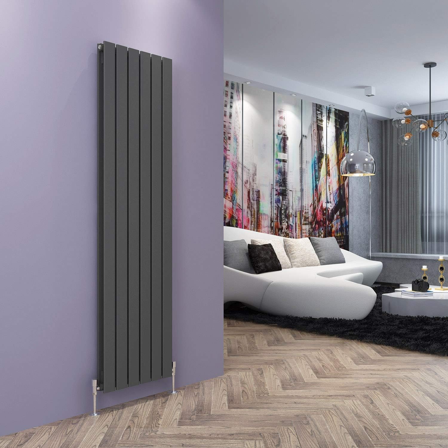 ELEGANT 1800x456mm Vertical Anthracite Column Radiator Double Flat Panel Tall Up...