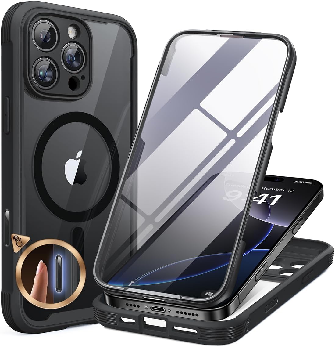 Miracase Case for iPhone 16 Pro Case 6.3", [Built-in 9H Tempered Glass Screen Pr...