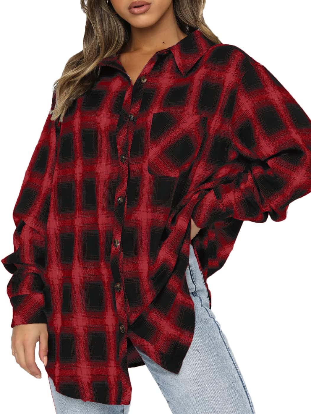 CHYRII Womens Button Down Flannel Shirt, Special Long Sleeve Plaid Shacket, Styl...