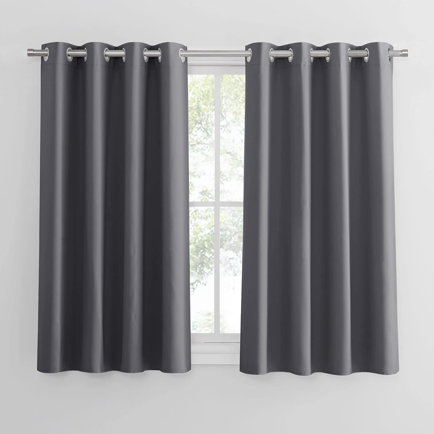 PONY DANCE Grey Blackout Curtains 54 Inch Drop for Bedroom Eyelet Thermal Insula...